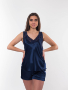 Піжама жіноча атласна синя 1150 - фото #1